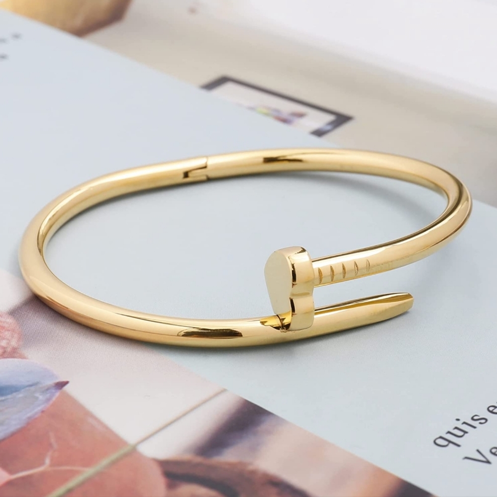 Juste un Clou Yellow Gold Plated Heart Shape Open Nail Stainless Steel Bracelet
